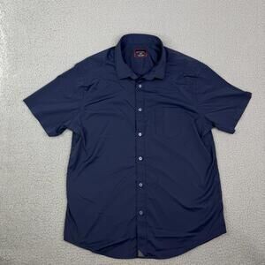 UNTUCKit Gironde SS Slim Fit Short Sleeve Button Up Navy Blue Shirt Men's L